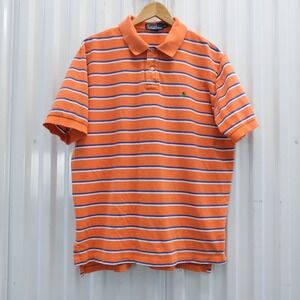 Polo Ralph Lauren Mens XXL Orange Blue White Stripe Short Sleeve‎ Polo Shirt